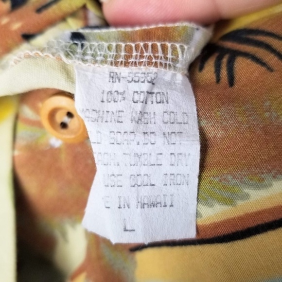 70’s TAMARE VINTAGE HAWAIIAN Tropical Shirt Mens L Pale Yellow- Butterfly Collar - Picture 6 of 7